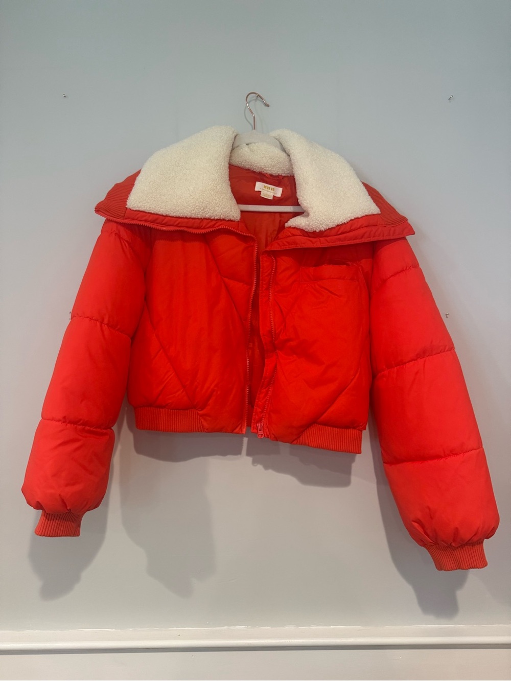 Maeve by Anthropologie Sherpa Collar Cropped Puffer Jacket